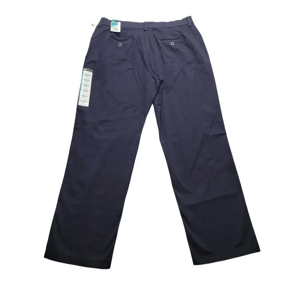Lee Womens 18 Medium Navy Relaxed Fit Straight Leg Stretch Dress Pants NWT